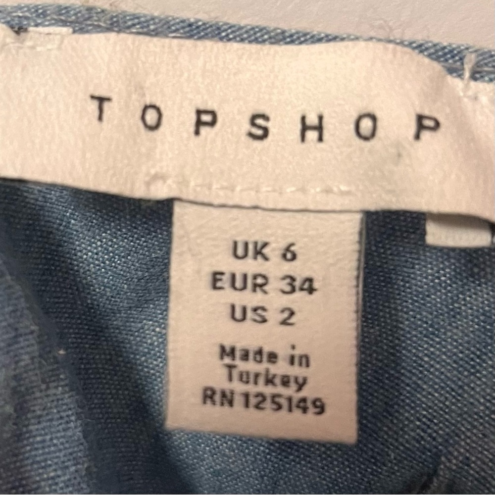 Topshop Chambray Midi Spaghetti Strap High Leg Slit Dress Front Knot Size 2 - Picture 6 of 9